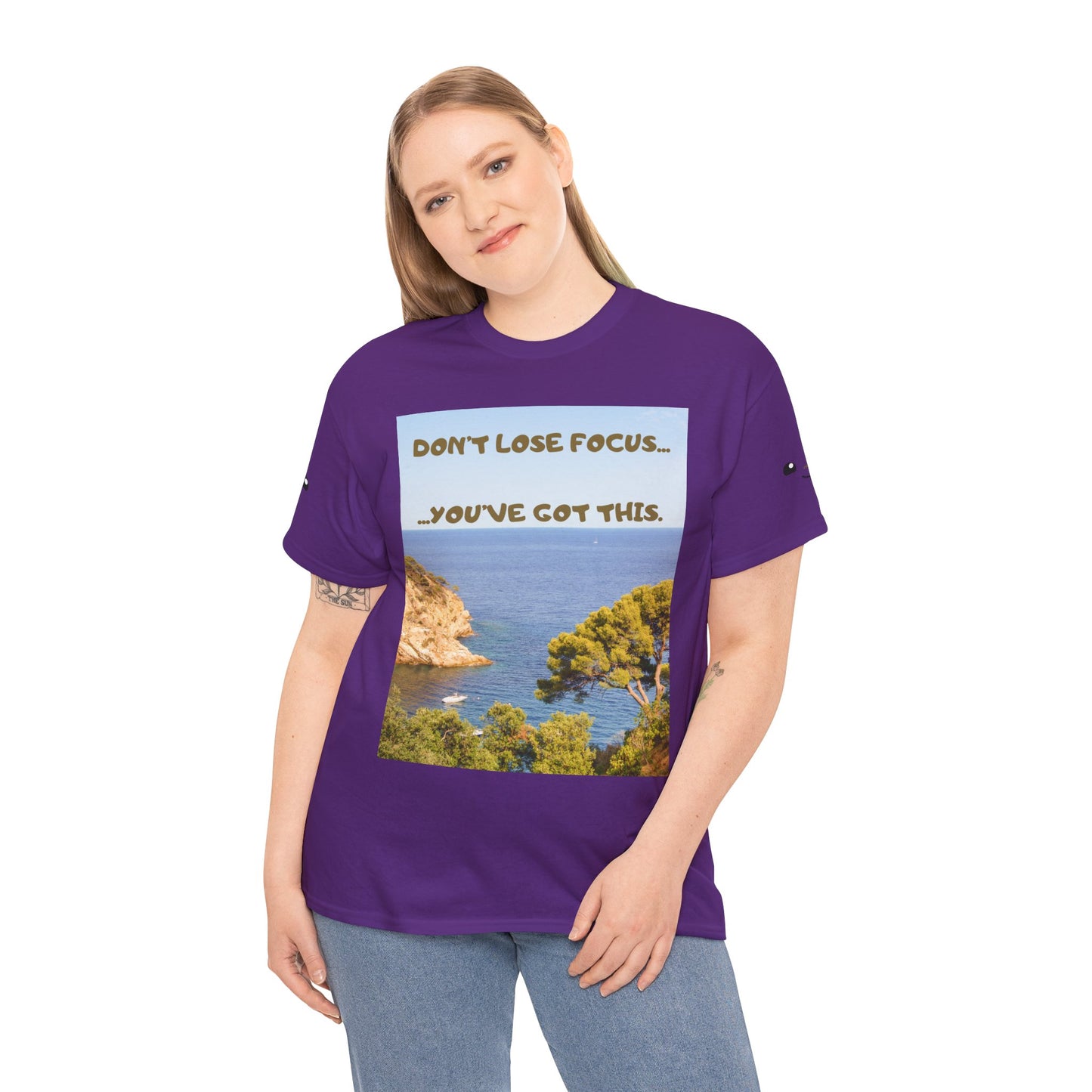 Motivational Tee — "Don't Lose Focus, You've Got This" Beach Graphic