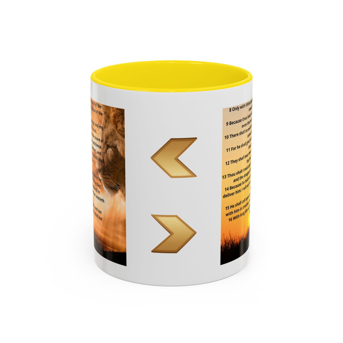 PSALM 91 Inspirational Lion Accent Coffee Mug | Motivational Gift, Scripture Mug, Unique Home Decor, Faith-Based Coffee Cup, Lion Design