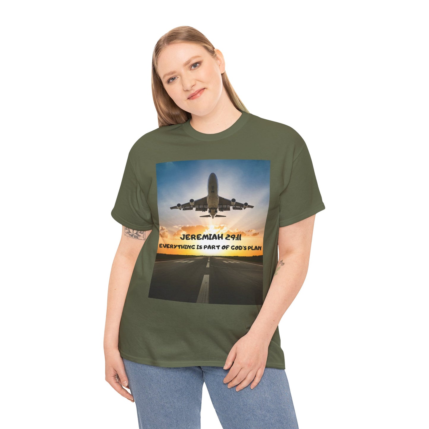 Faith Travel T‑Shirt — “Jeremiah 29:11 / Matthew 28:20” Inspirational Plane Tee