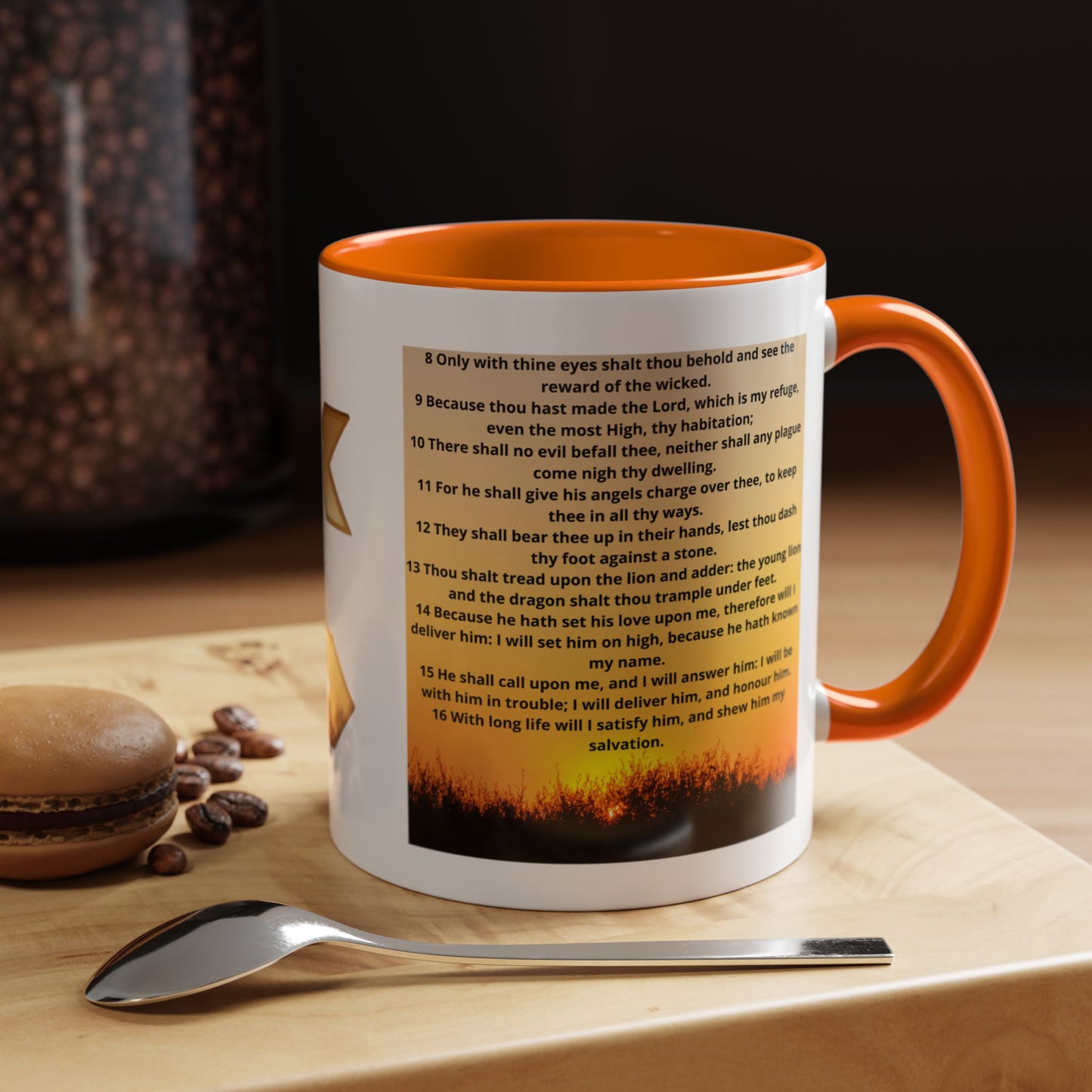 PSALM 91 Inspirational Lion Accent Coffee Mug | Motivational Gift, Scripture Mug, Unique Home Decor, Faith-Based Coffee Cup, Lion Design