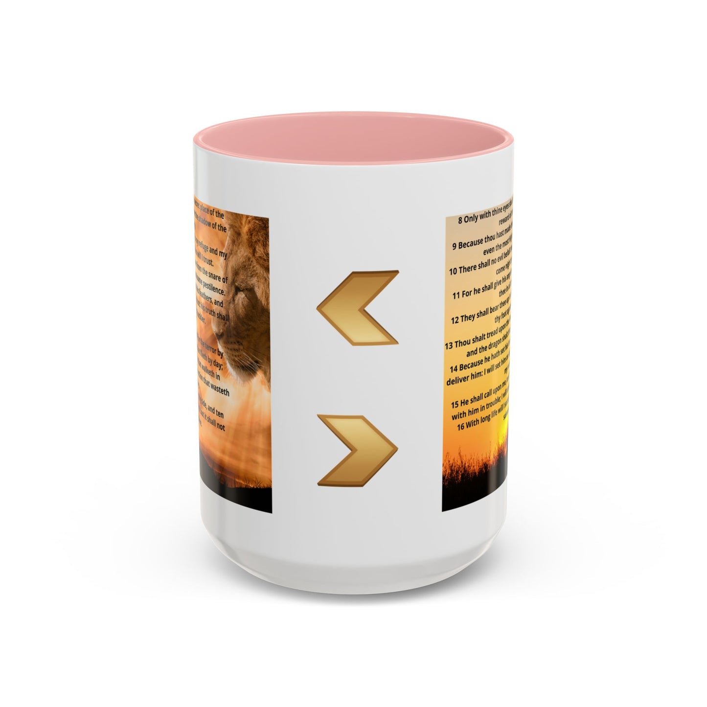 PSALM 91 Inspirational Lion Accent Coffee Mug | Motivational Gift, Scripture Mug, Unique Home Decor, Faith-Based Coffee Cup, Lion Design