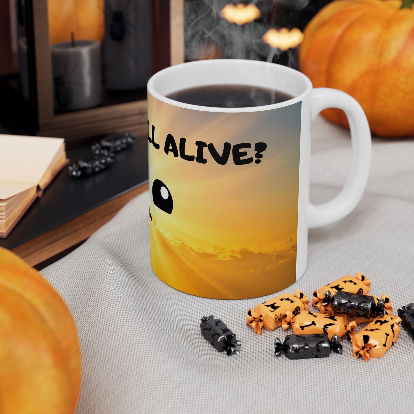 Inspirational Sunrise Mug — 'You Still Alive, Live' Cute Smiley Coffee Cup