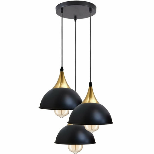 Retro Industrial 3Way Hanging Ceiling Pendant Light Black Dome Shape