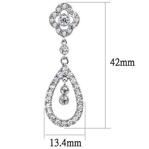Rhodium Brass Earrings with AAA Grade CZ  in Clear