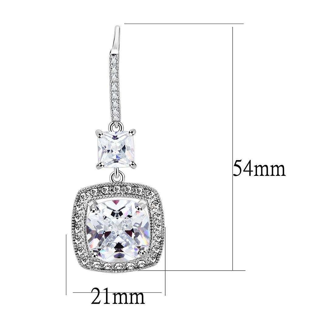 Rhodium Brass Earrings with AAA Grade CZ  in Clear