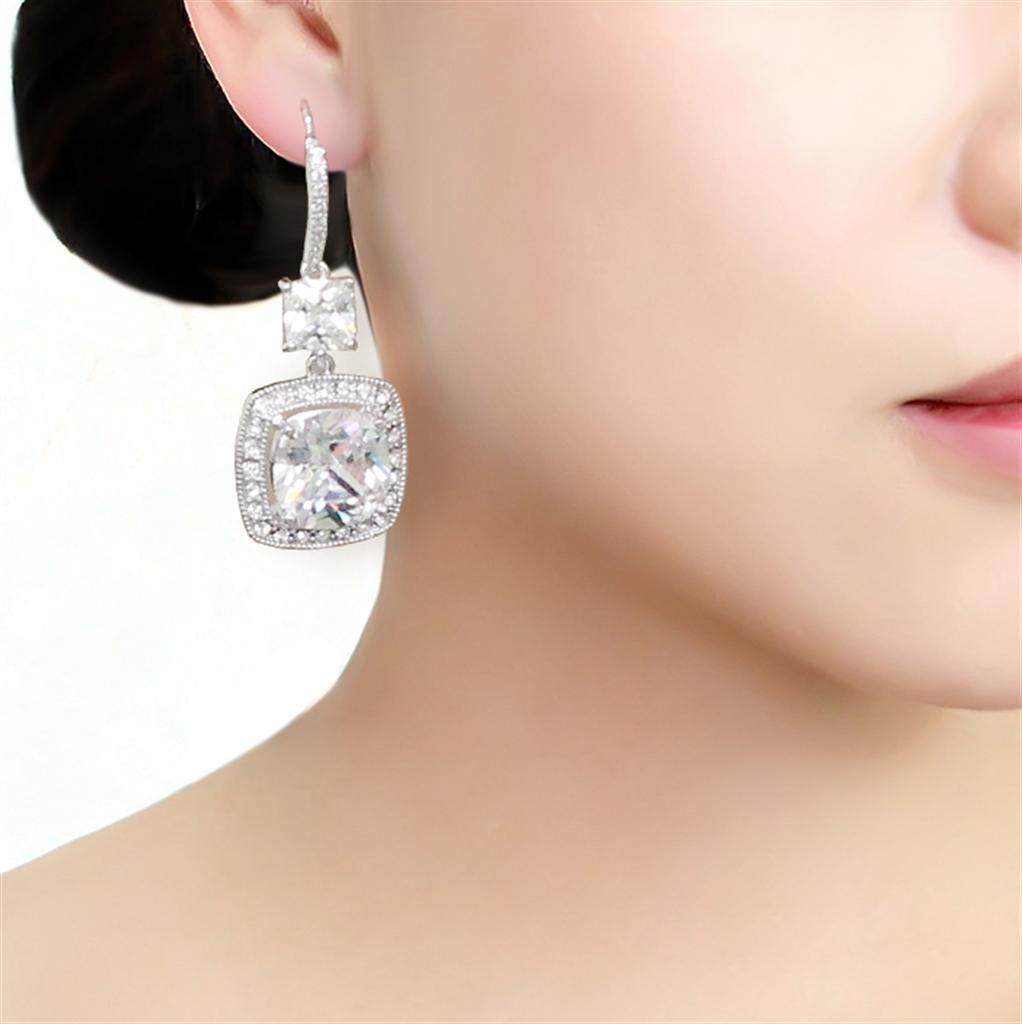 Rhodium Brass Earrings with AAA Grade CZ  in Clear