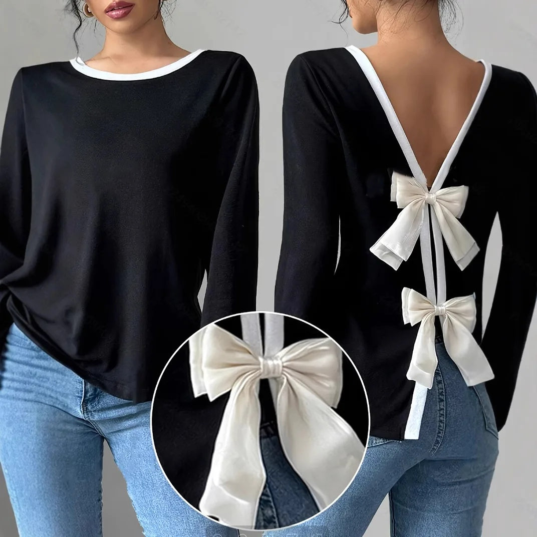 Women's Trendy Round Neck Two-Piece Illusionknit T-Shirt Full Sleeve