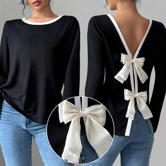 Women's Trendy Round Neck Two-Piece Illusionknit T-Shirt Full Sleeve