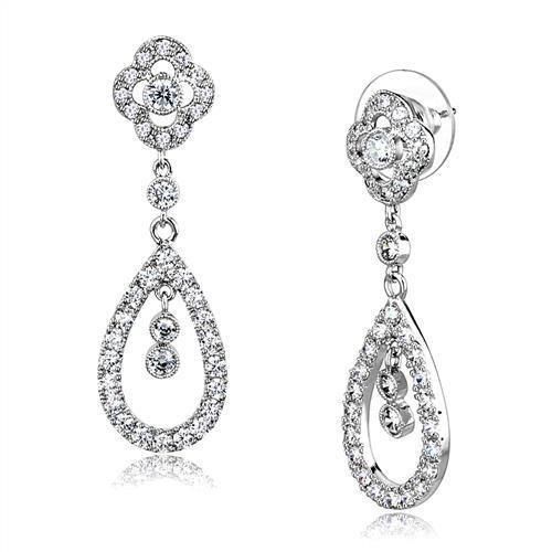 Rhodium Brass Earrings with AAA Grade CZ  in Clear