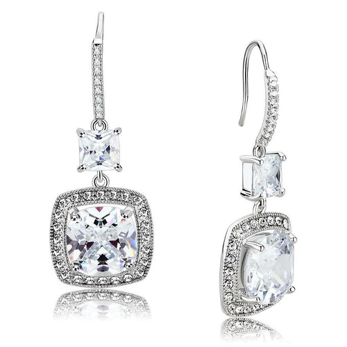 Rhodium Brass Earrings with AAA Grade CZ  in Clear