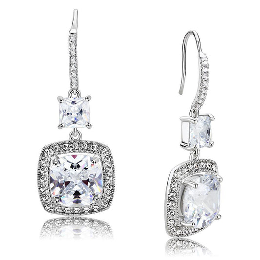 Rhodium Brass Earrings with AAA Grade CZ  in Clear