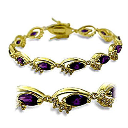 Gold Brass Bracelet with AAA Grade CZ  in Amethyst