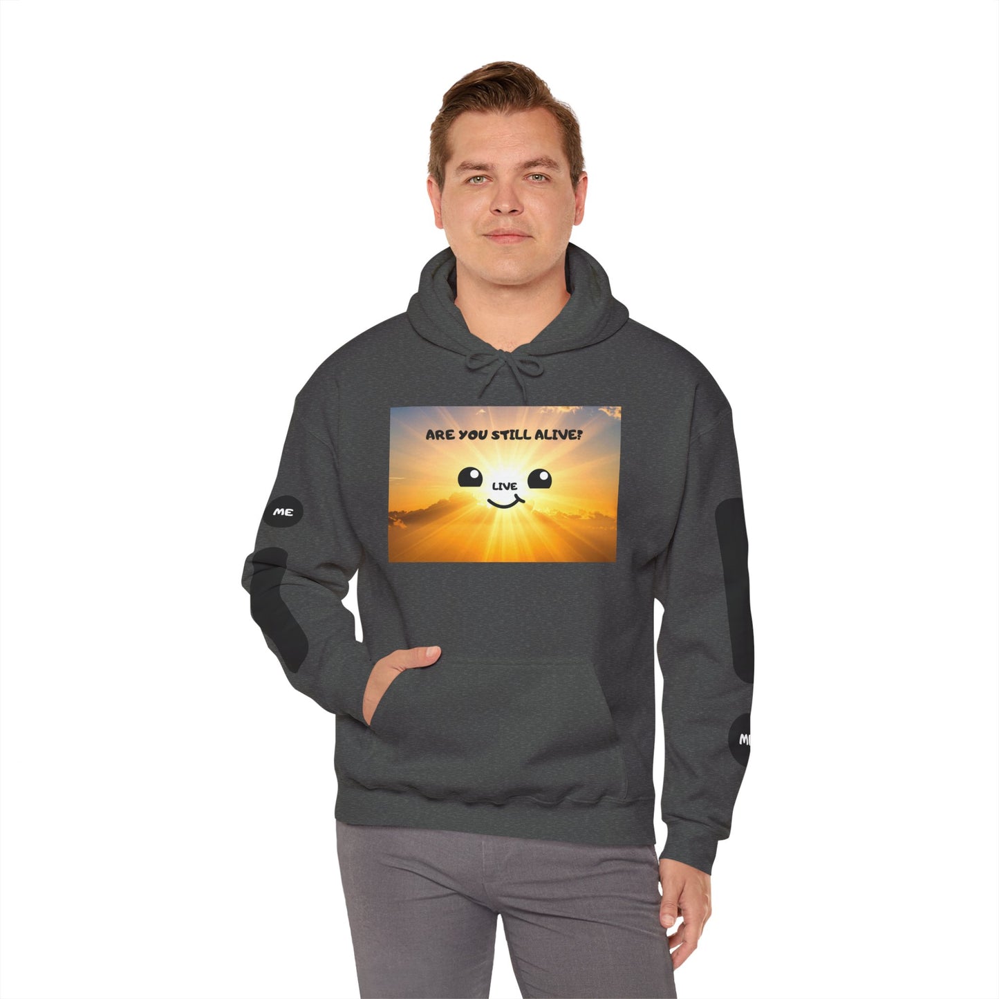 Smile Face Hoodie — "Are You Still Alive?" Sunrise Graphic Hooded Sweatshirt