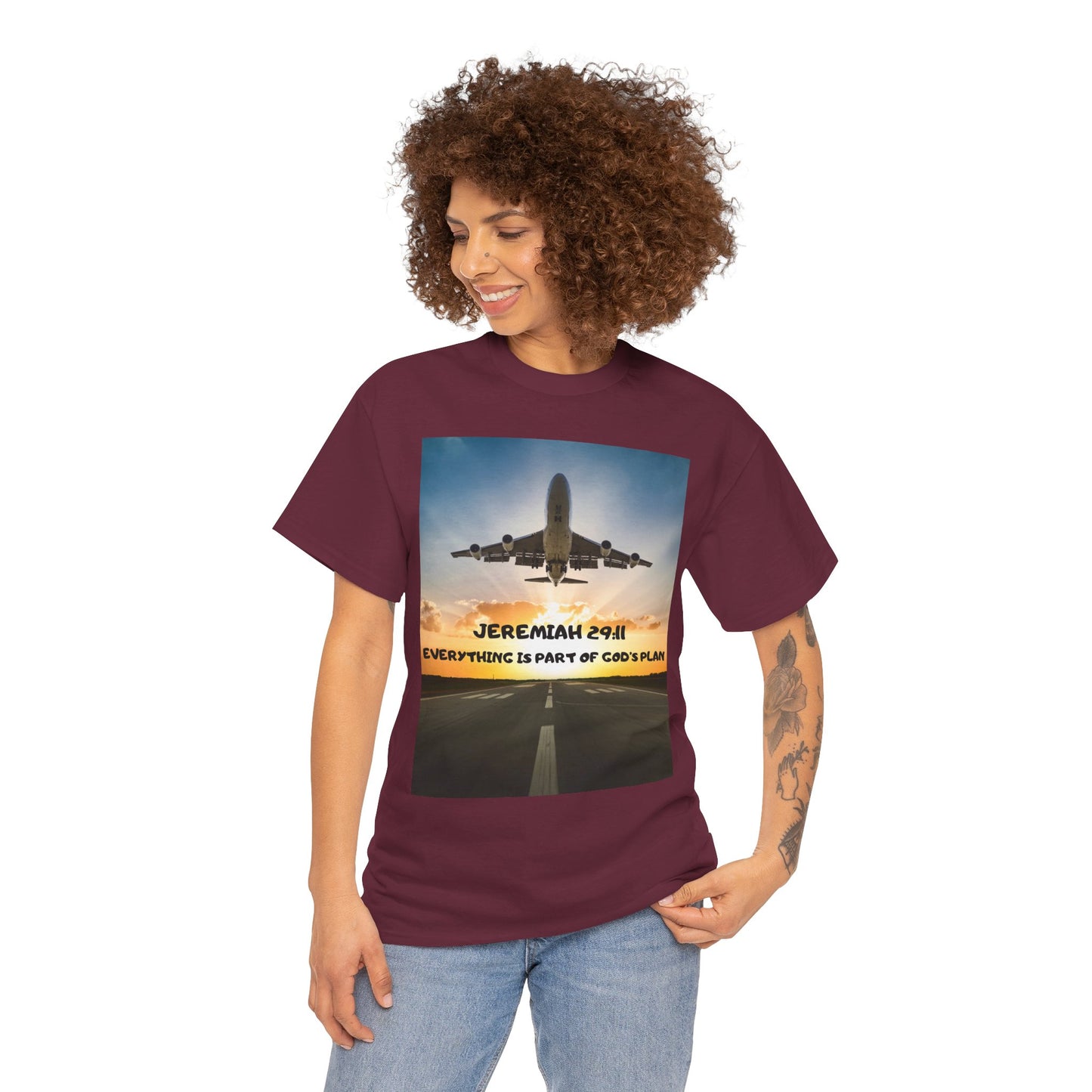 Faith Travel T‑Shirt — “Jeremiah 29:11 / Matthew 28:20” Inspirational Plane Tee