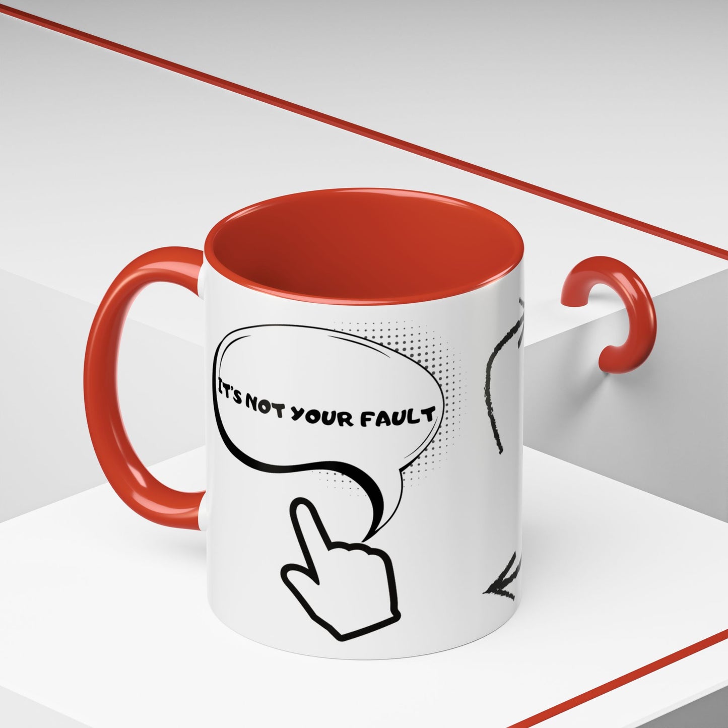 Accent Coffee Mug — Funny 'It Is Not your Fault' Doodle Cartoon Mug (11/15oz)