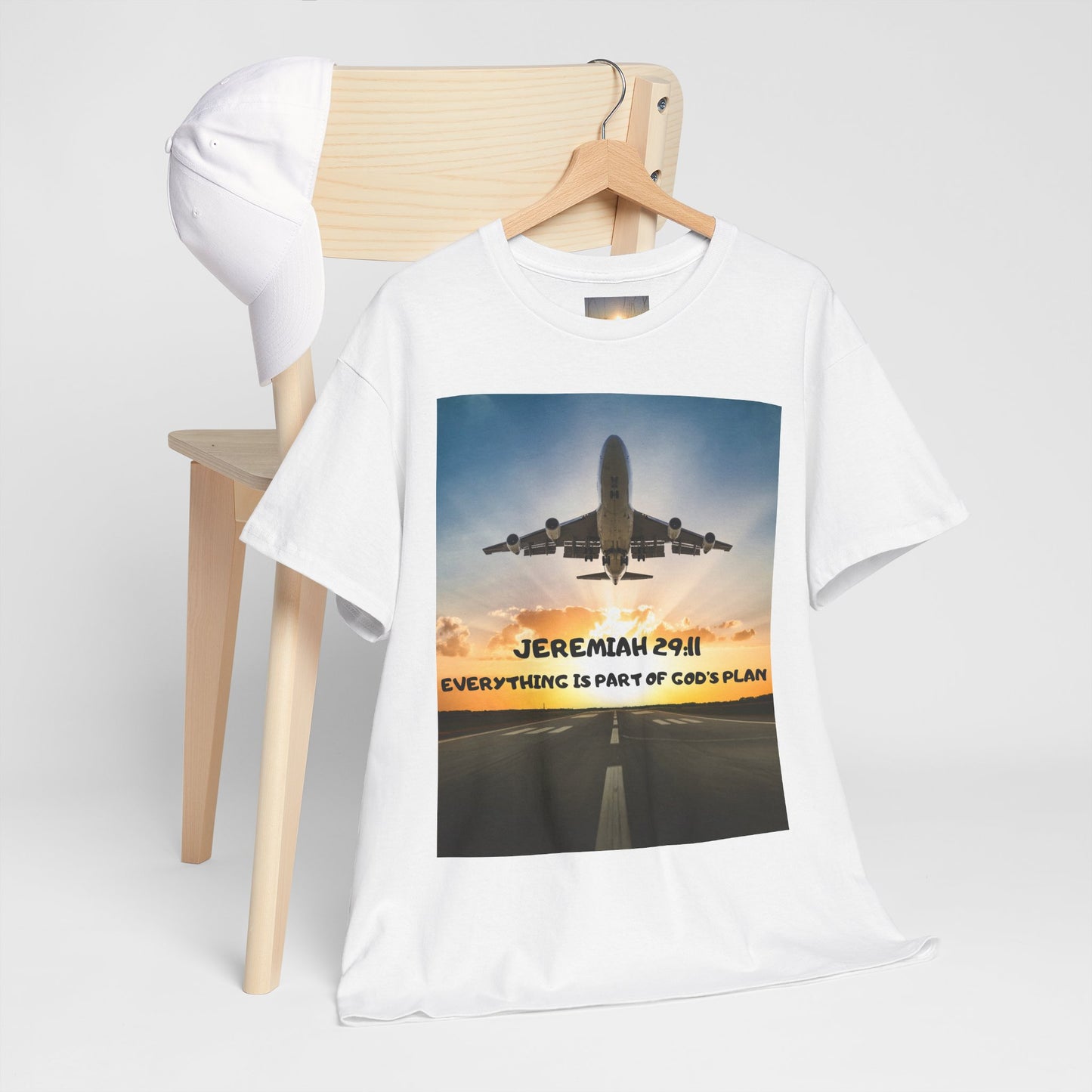 Faith Travel T‑Shirt — “Jeremiah 29:11 / Matthew 28:20” Inspirational Plane Tee