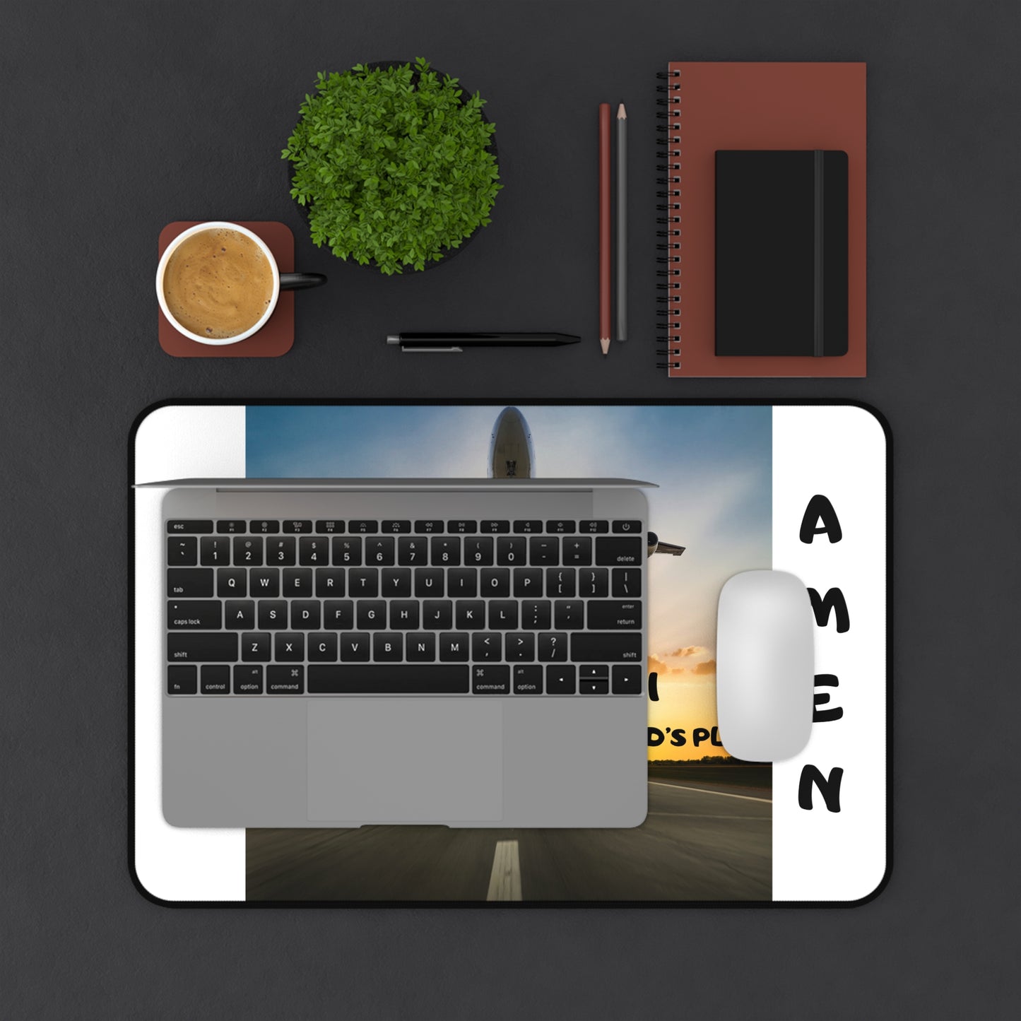 Desk Mat — Jeremiah 29:11 Inspirational Christian Desk Mat with Airplane & "Everything Is Part of God's Plan"