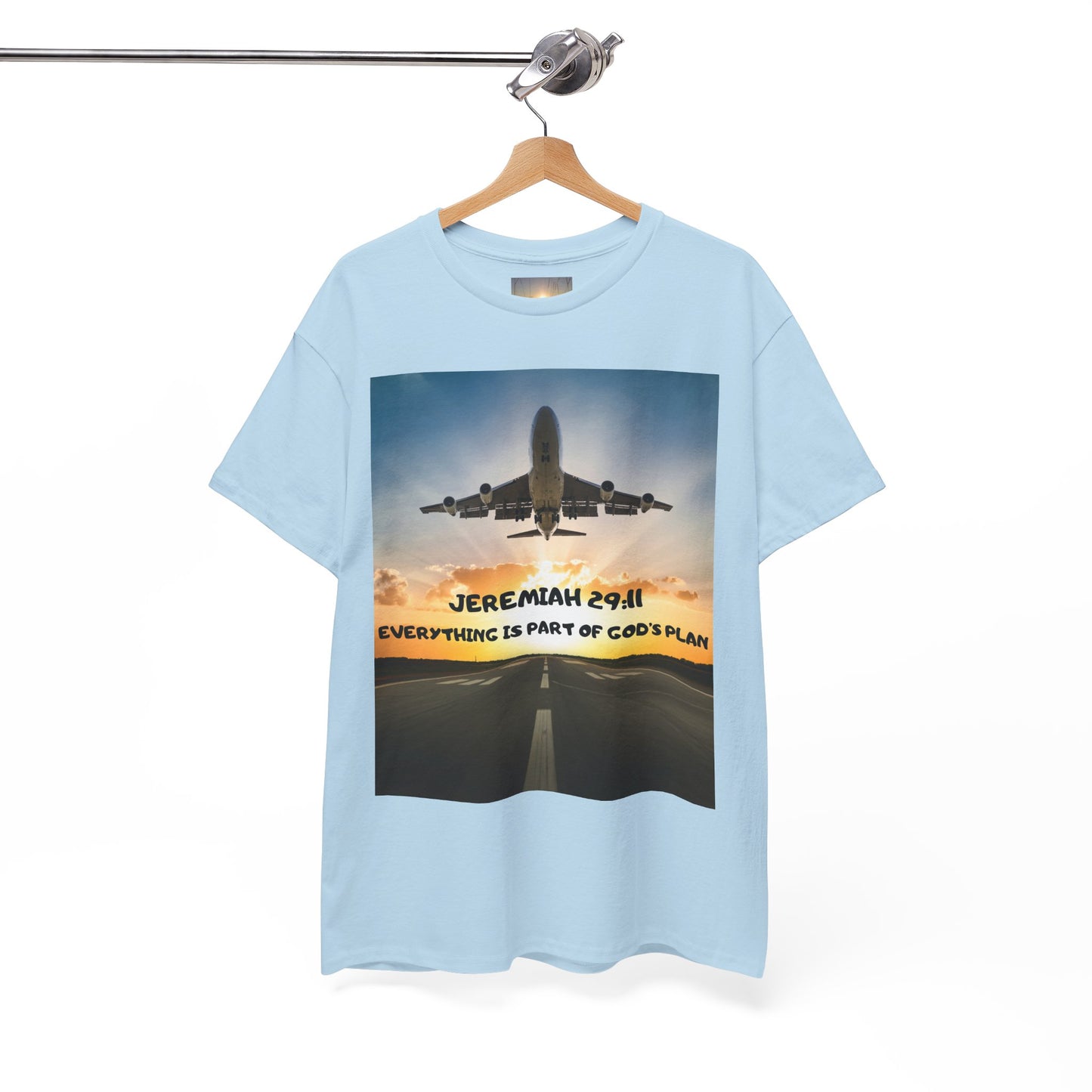Faith Travel T‑Shirt — “Jeremiah 29:11 / Matthew 28:20” Inspirational Plane Tee