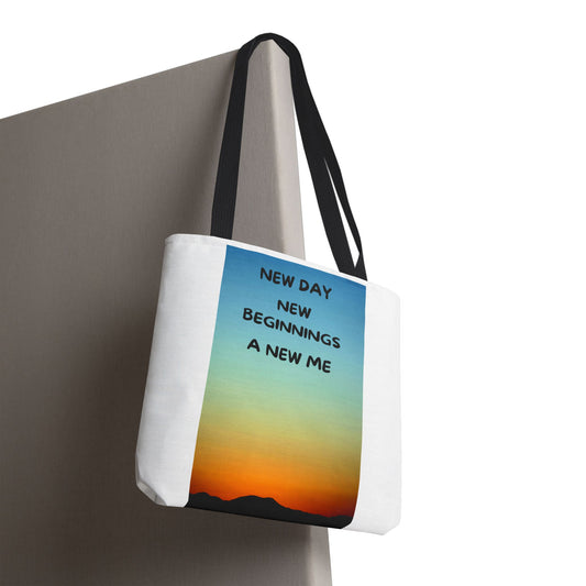 Inspirational Tote Bag - New Day, New Beginnings, A New Me, Reusable Grocery Bag, Motivational Gift, Beach Bag, Everyday Carryall
