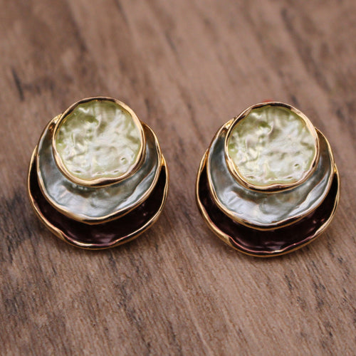 Ins Three-colored Painting Round Earrings Fashion Elegant Versatile
