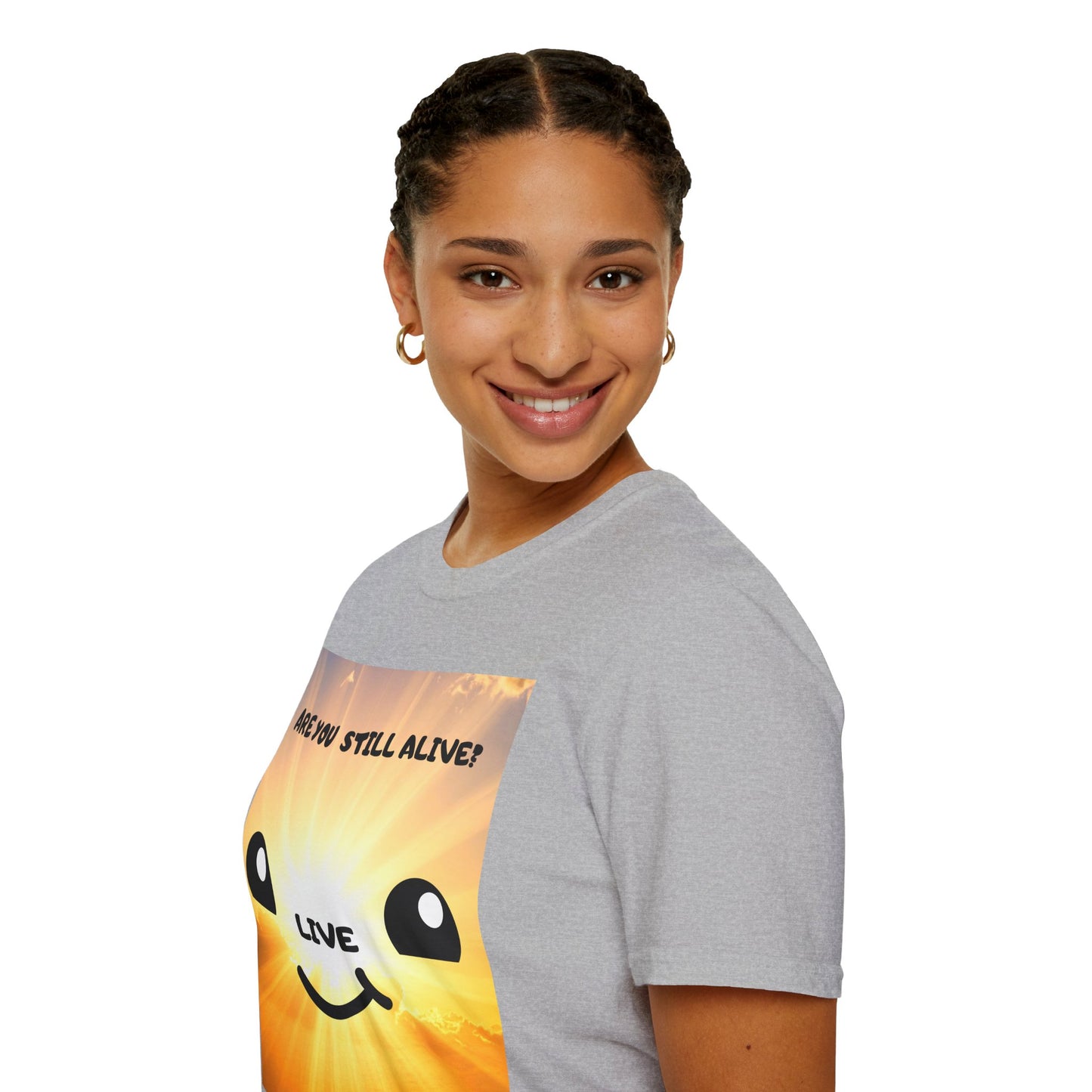 Live Smiley T-Shirt — 'Are You Still Alive?' Sunburst Positive Tee