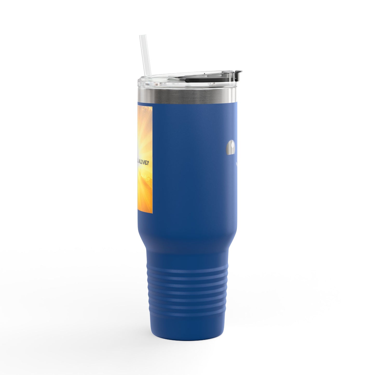 40oz Insulated Travel Mug — Cute Kawaii Face "Live" Design, Large Vacuum Tumbler with Straw