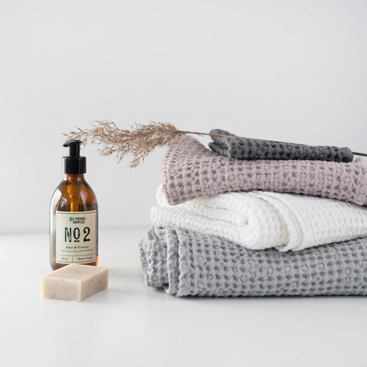 Set 3-pack våfflade linnehanddukar - Powder