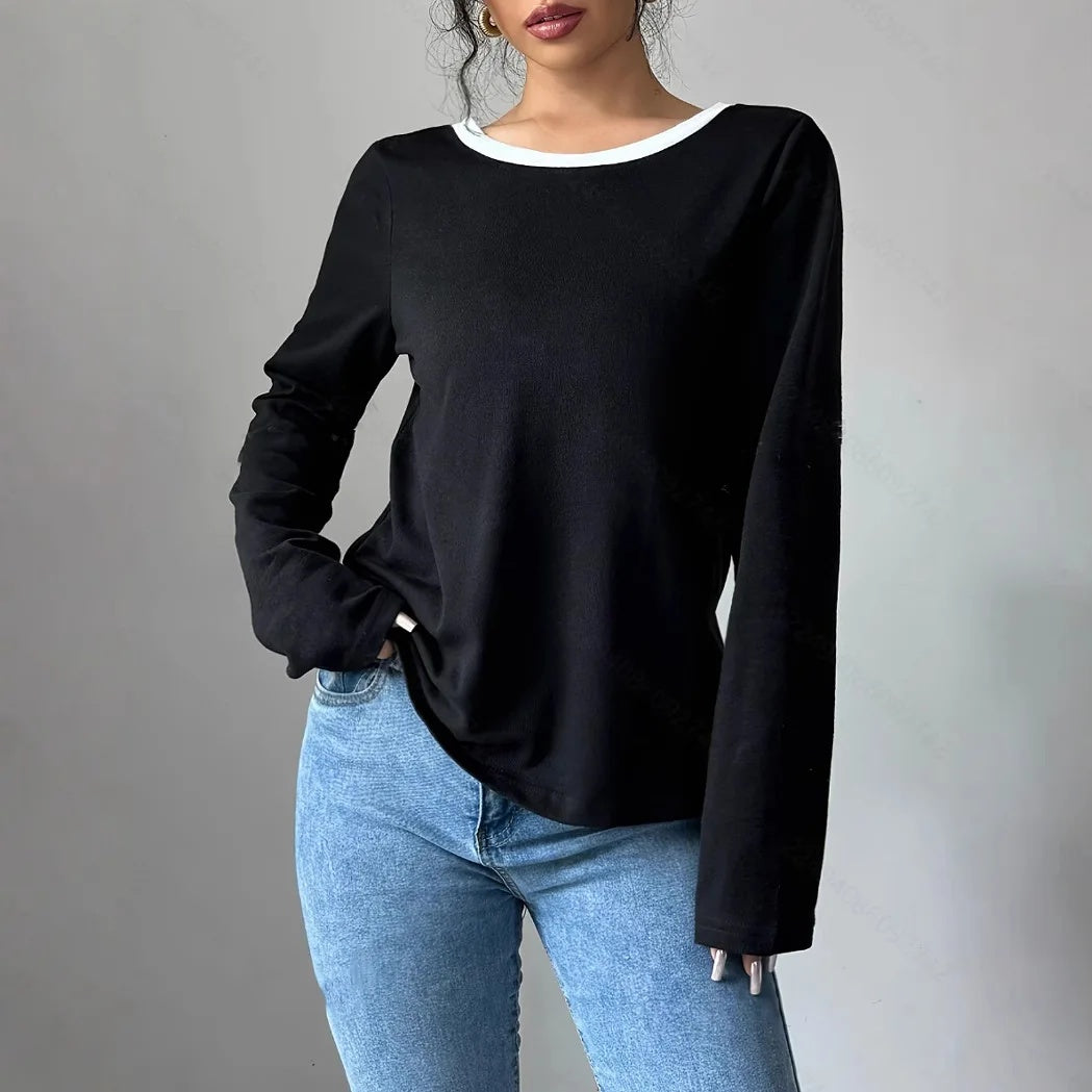 Women's Trendy Round Neck Two-Piece Illusionknit T-Shirt Full Sleeve
