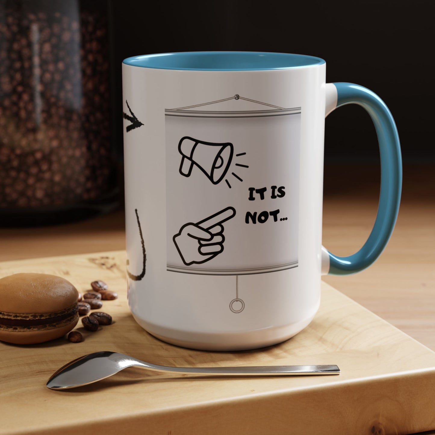 Accent Coffee Mug — Funny 'It Is Not your Fault' Doodle Cartoon Mug (11/15oz)