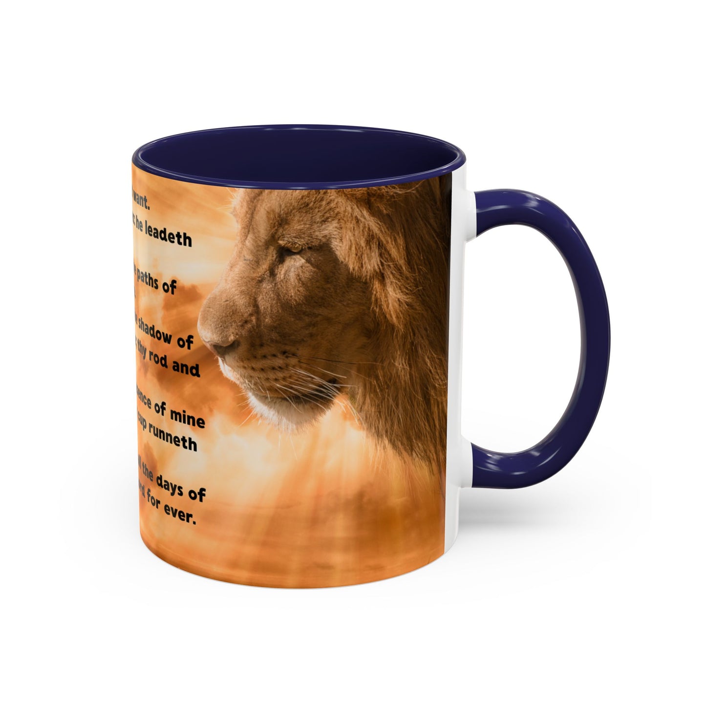 PSALM 23 Inspirational Coffee Mug with Lion Design, Spiritual Gift for Her, Housewarming Present, Faith-Based Kitchen Decor