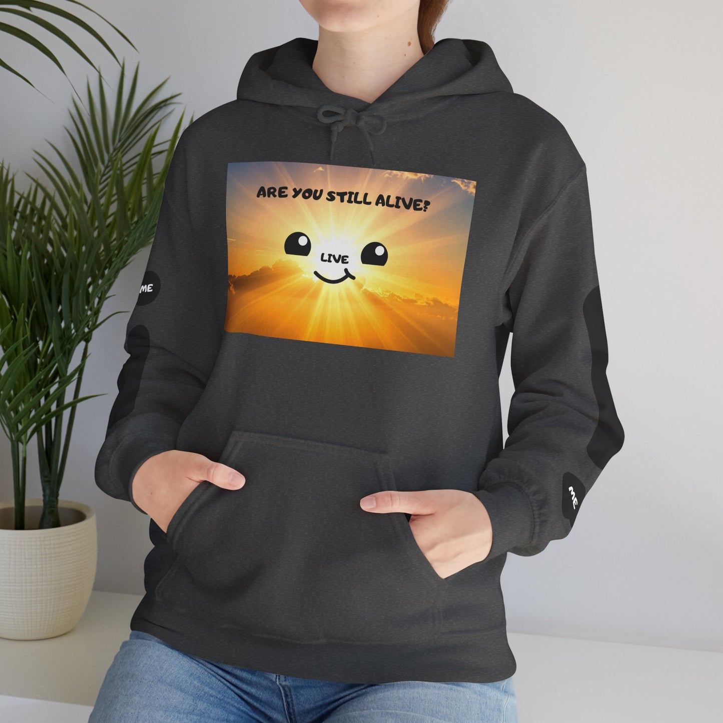 Smile Face Hoodie — "Are You Still Alive?" Sunrise Graphic Hooded Sweatshirt