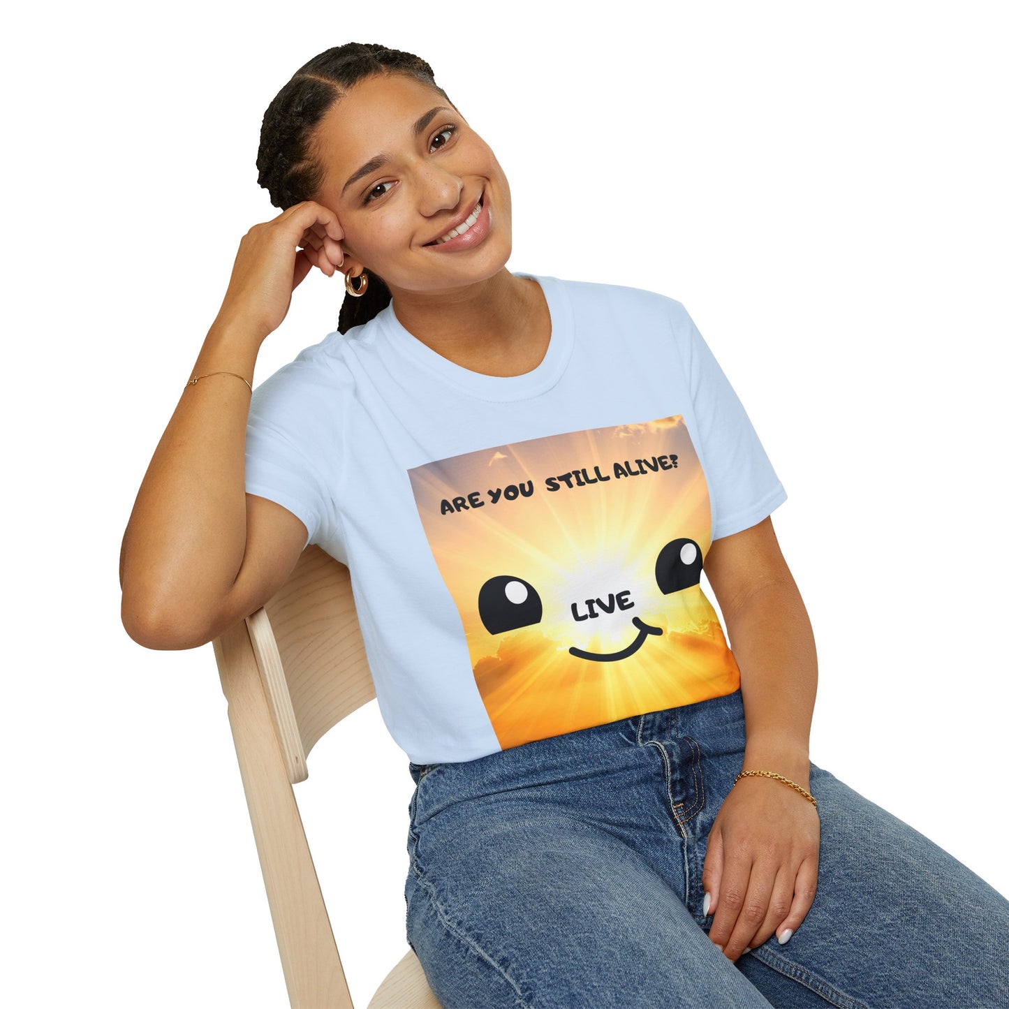Live Smiley T-Shirt — 'Are You Still Alive?' Sunburst Positive Tee