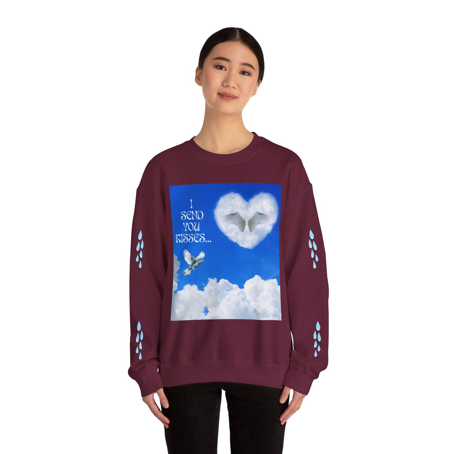 I SEND YOU KISSES Sky Heart Sweatshirt - I Send You Kisses, Cozy Gift for Loved Ones, Unisex Crewneck for Any Occasion, Valentine's Day Apparel, Cloud Print