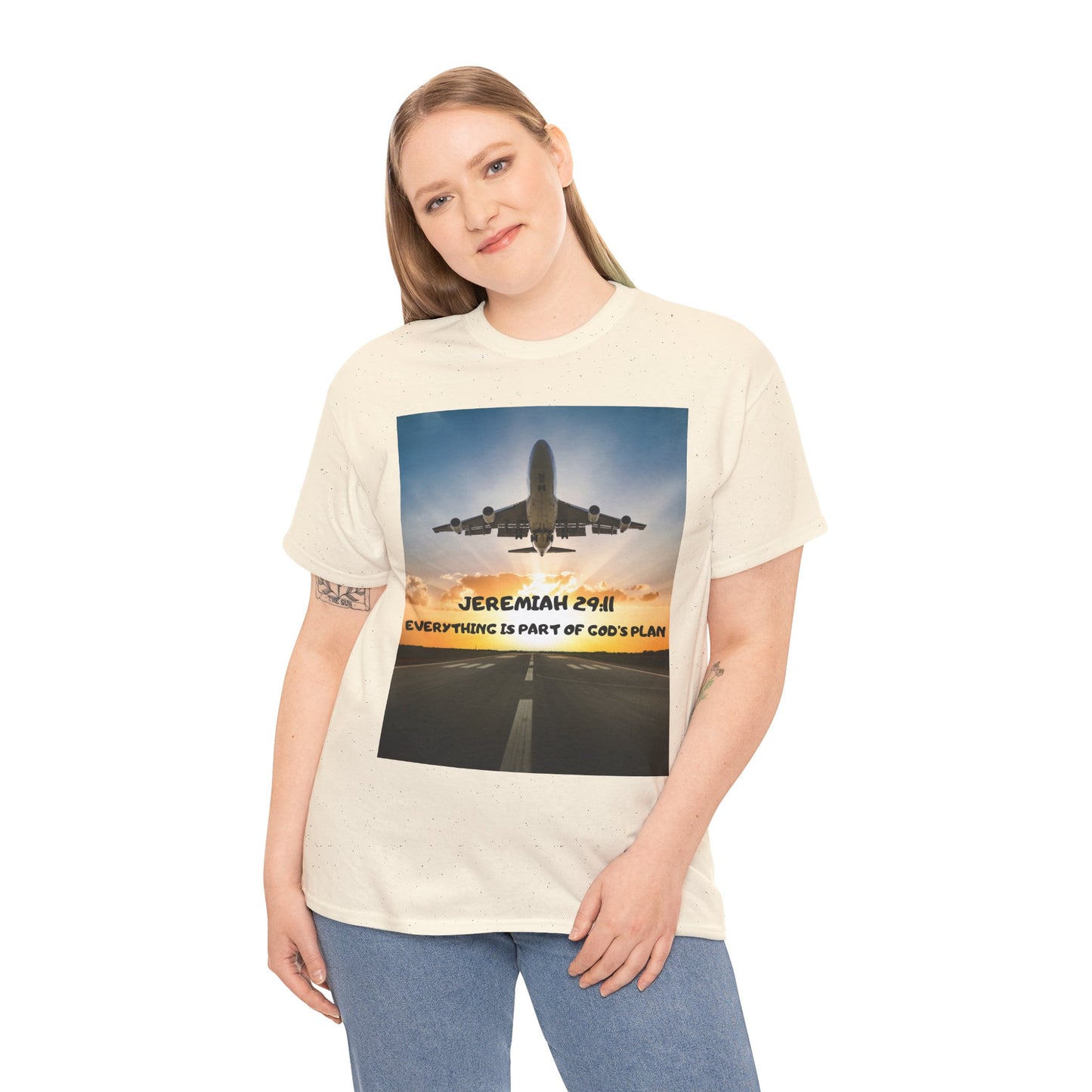 Faith Travel T‑Shirt — “Jeremiah 29:11 / Matthew 28:20” Inspirational Plane Tee