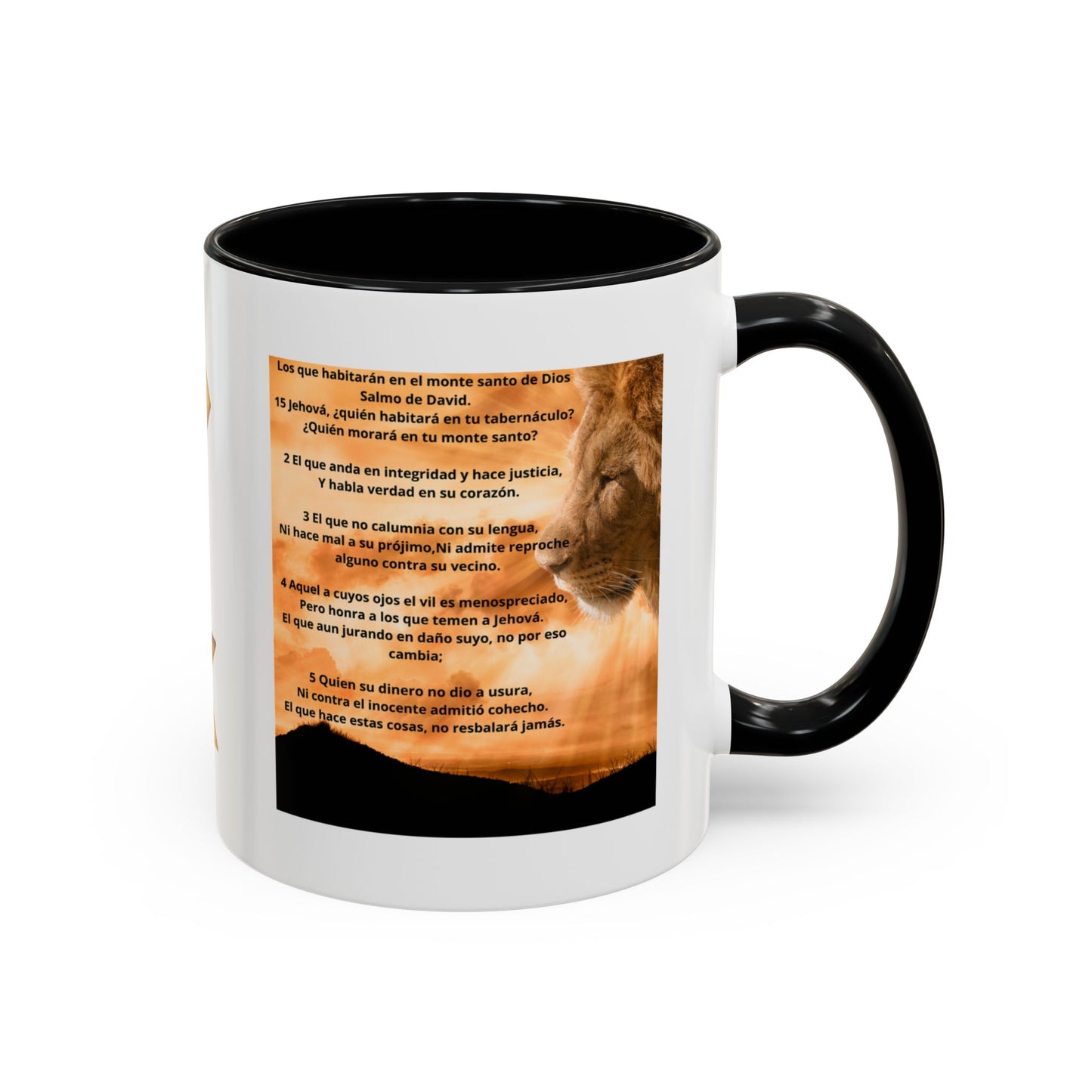 PSALM 15 ENG / SPA Inspirational Lion Accent Coffee Mug | Faith Mug, Motivational Gift, Nature Lover's Cup, Home Decor, Office Drinkware