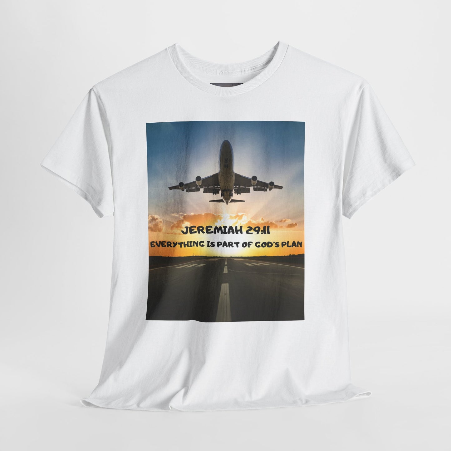 Faith Travel T‑Shirt — “Jeremiah 29:11 / Matthew 28:20” Inspirational Plane Tee