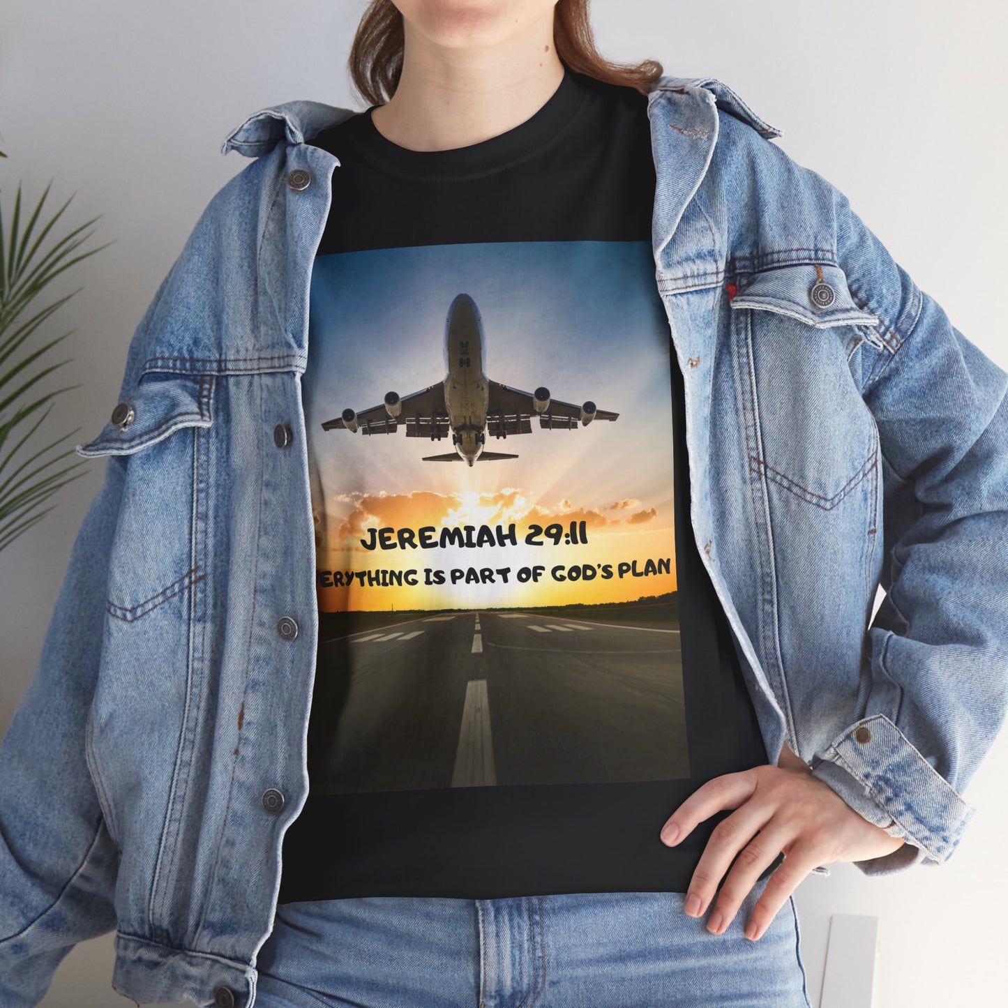 Faith Travel T‑Shirt — “Jeremiah 29:11 / Matthew 28:20” Inspirational Plane Tee