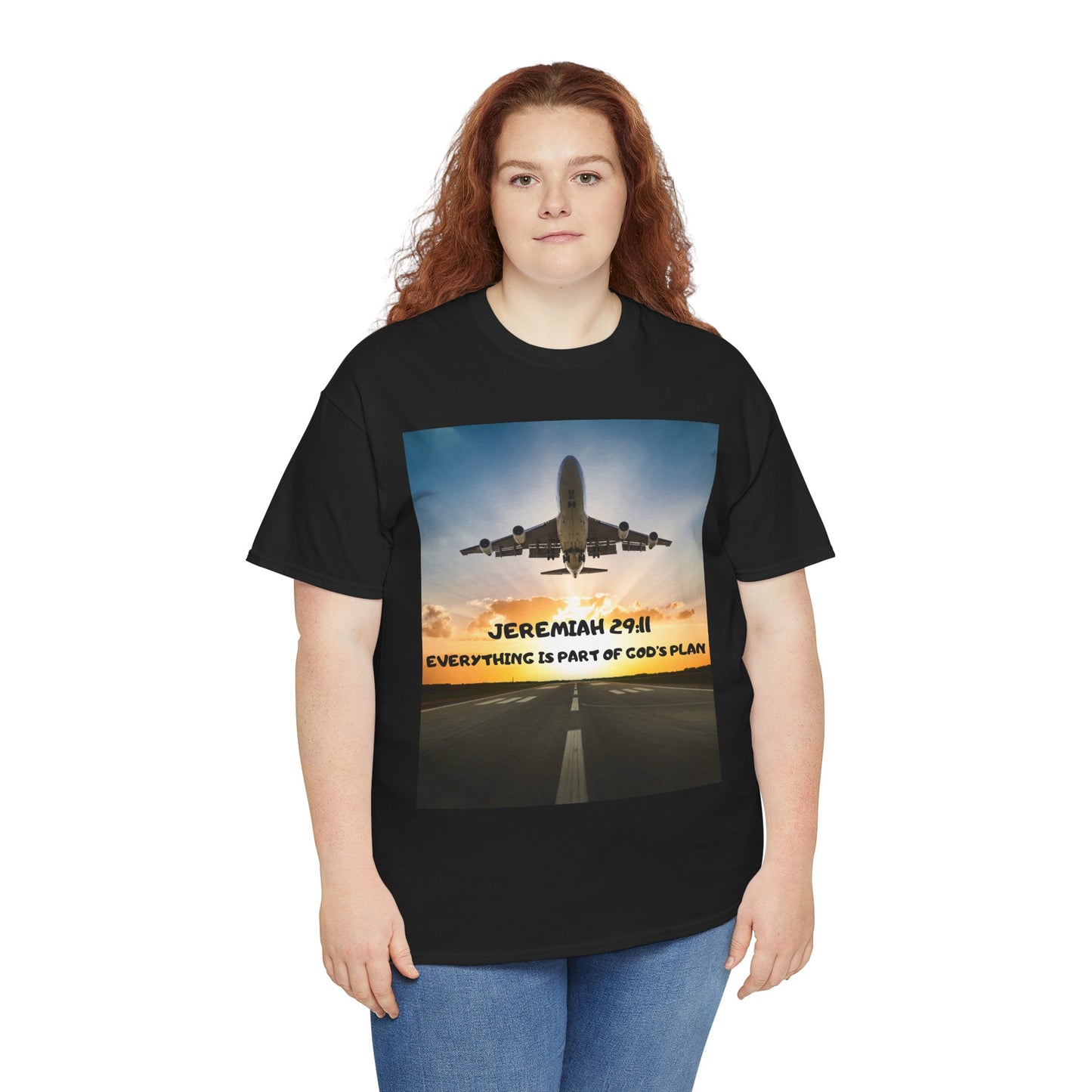Faith Travel T‑Shirt — “Jeremiah 29:11 / Matthew 28:20” Inspirational Plane Tee