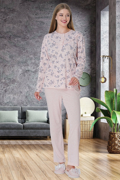 Flowery Plus Size Maternity & Nursing Pajamas Pink