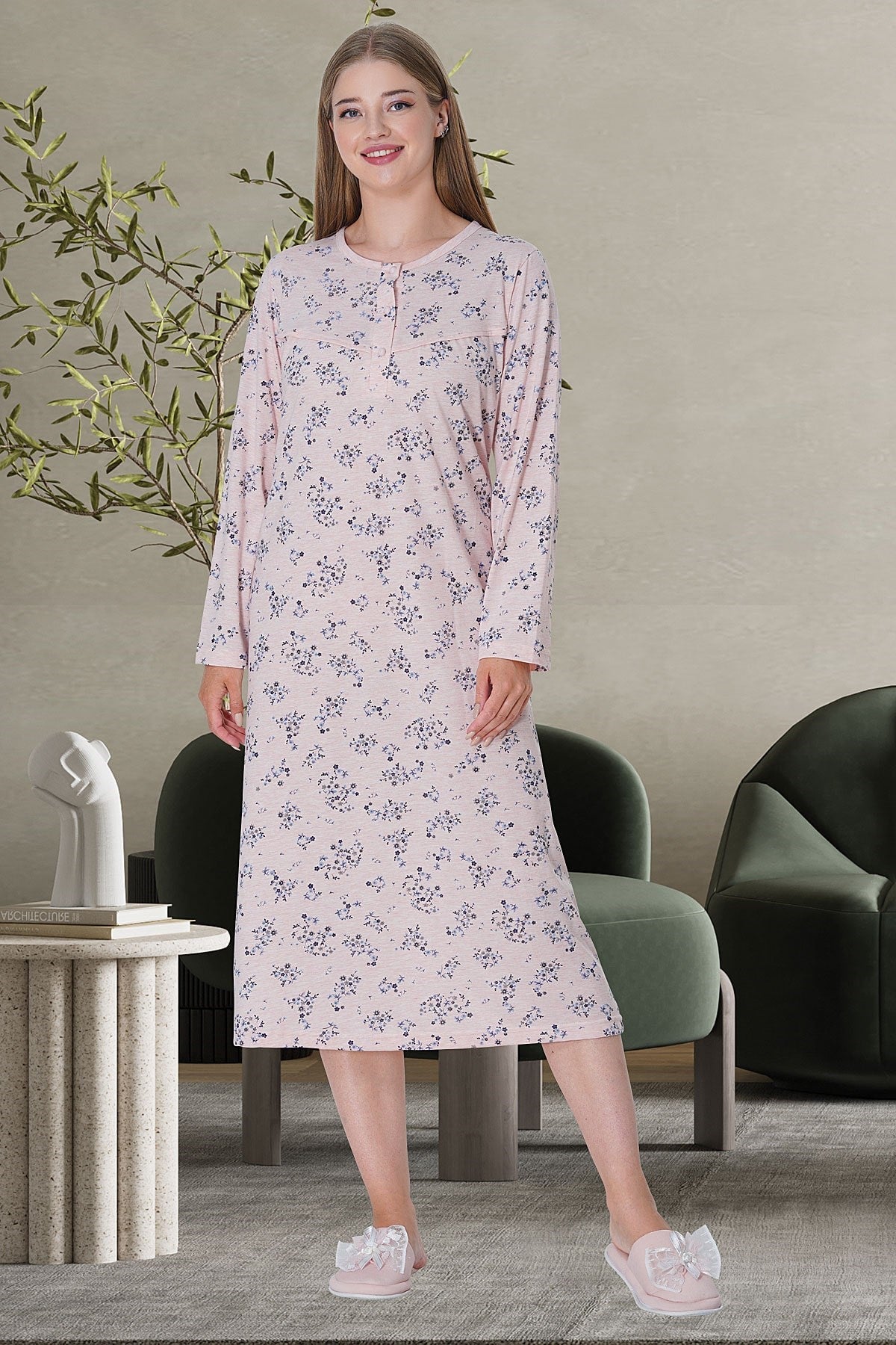 Flowery Plus Size Maternity & Nursing Nightgown Pink