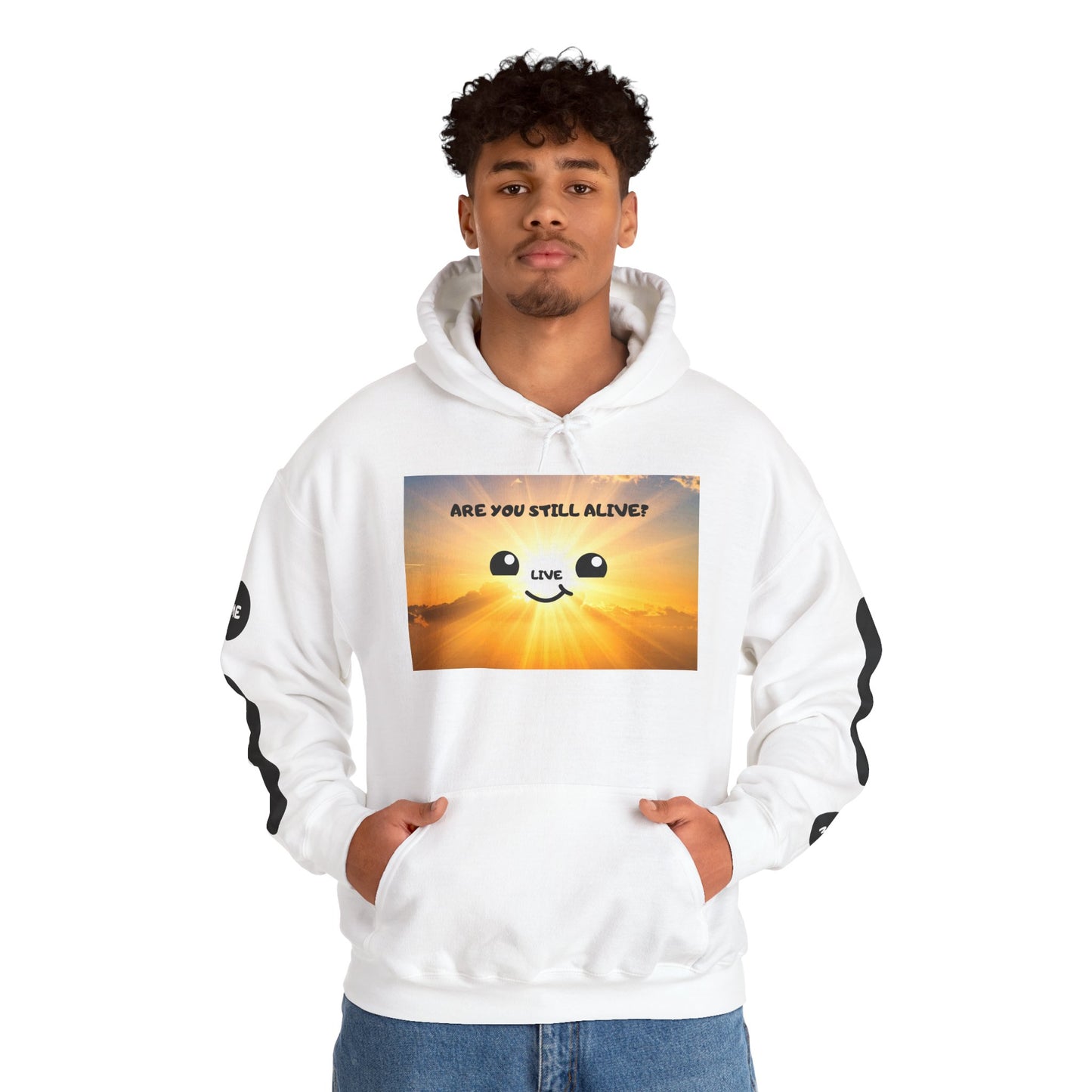 Smile Face Hoodie — "Are You Still Alive?" Sunrise Graphic Hooded Sweatshirt