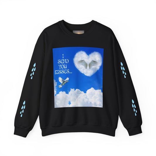I SEND YOU KISSES Sky Heart Sweatshirt - I Send You Kisses, Cozy Gift for Loved Ones, Unisex Crewneck for Any Occasion, Valentine's Day Apparel, Cloud Print