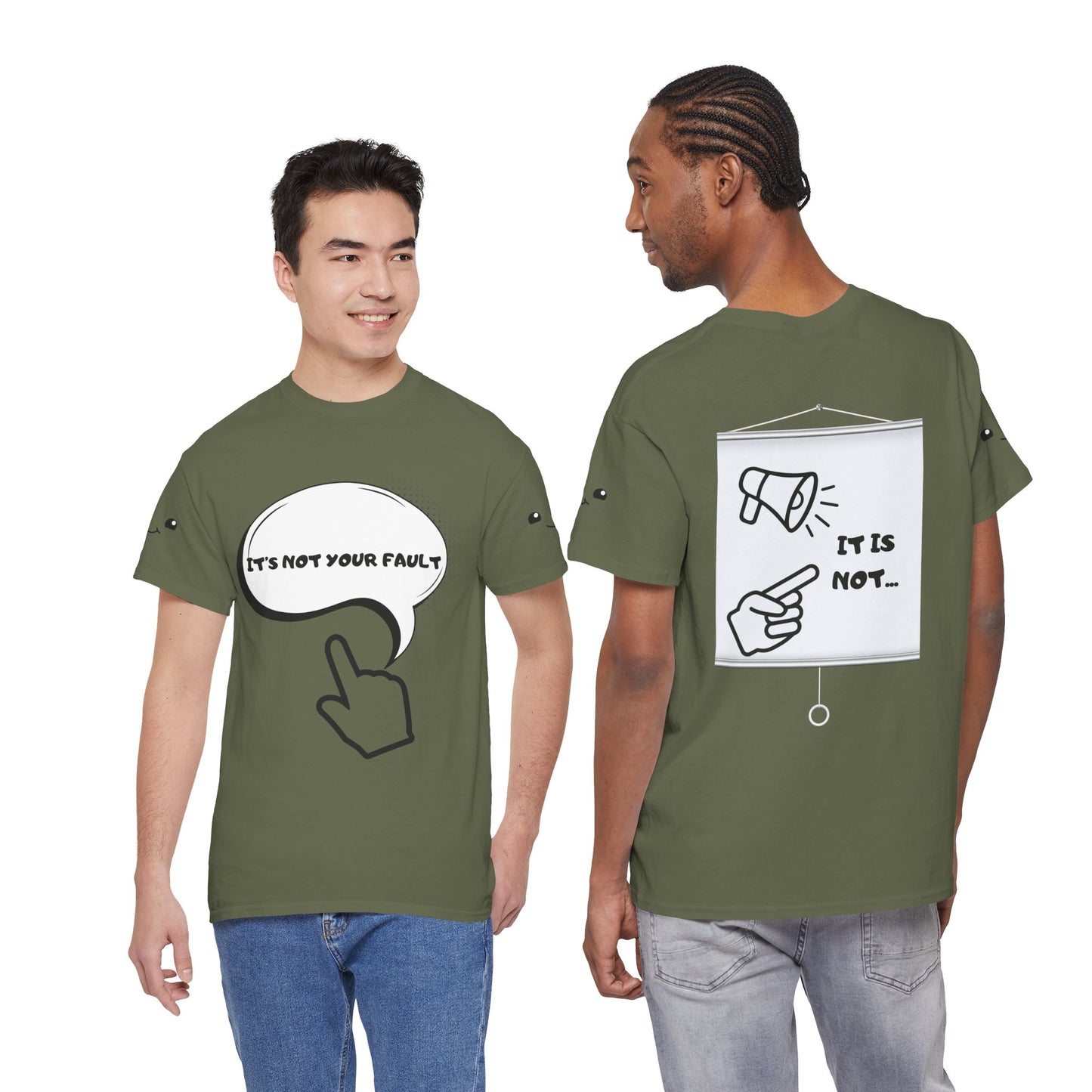 Graphic Tee — "It's Not Your Fault" Comic-Style Pointing Design