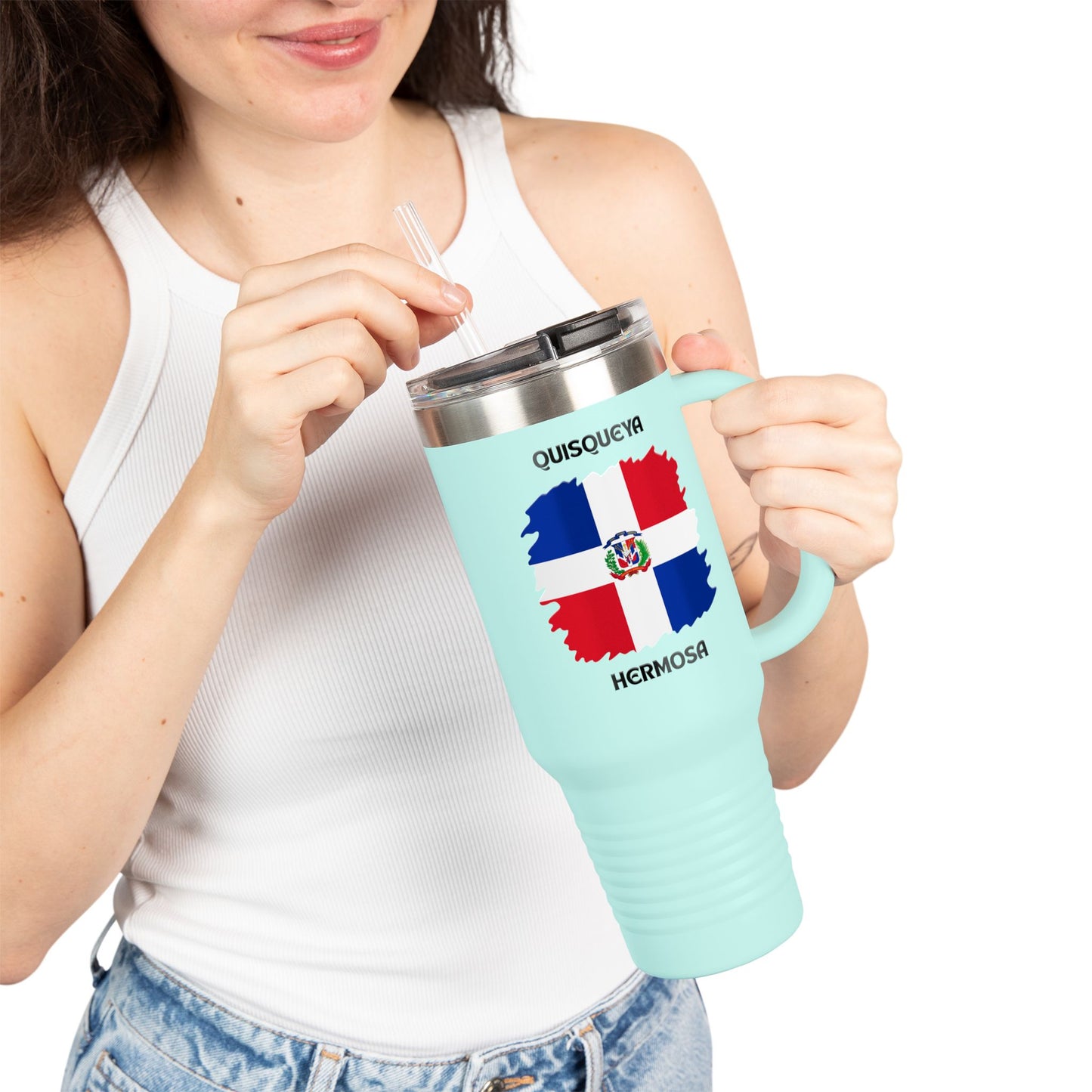 Dominican Republic Insulated Travel Mug, Caribbean Travel Cup, Beach Lover Gift, Quisqueya Hermosa Thermos, Vacation Essential, Summer [...]