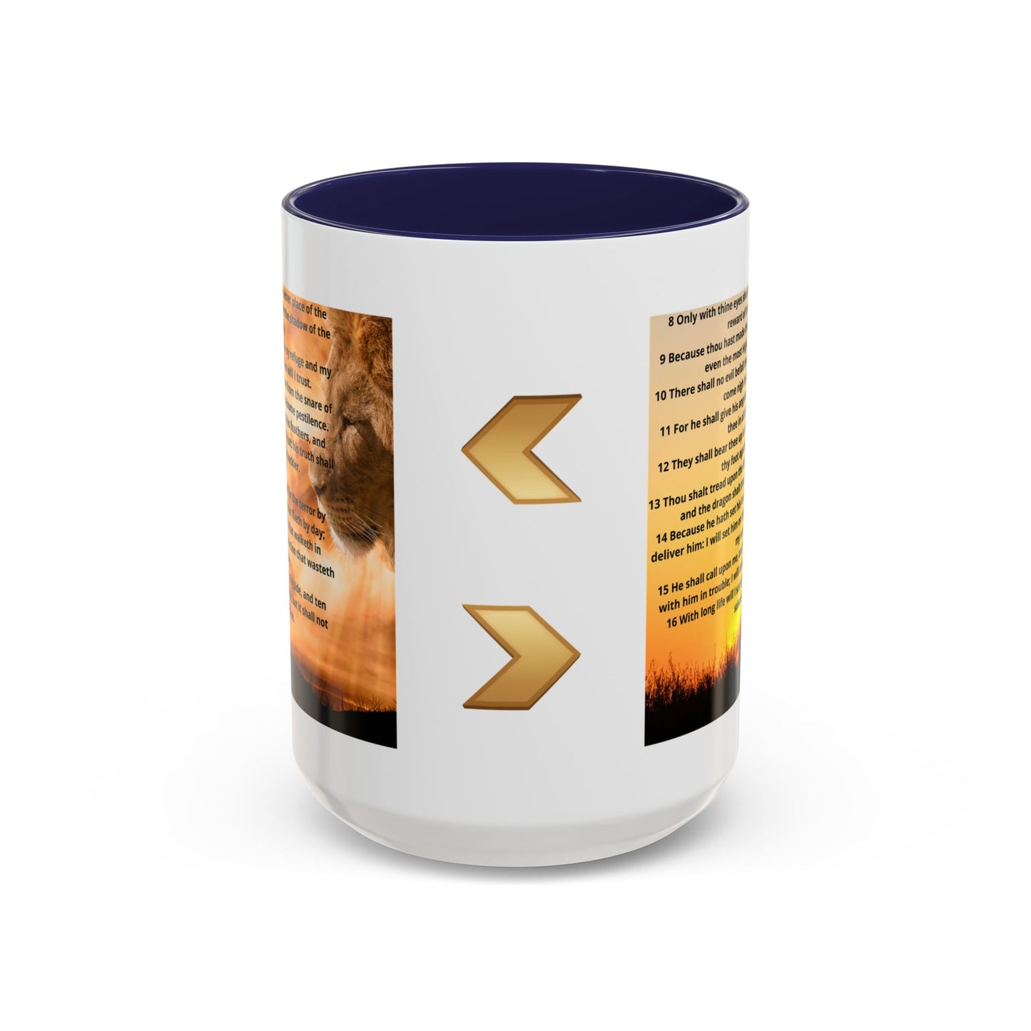 PSALM 91 Inspirational Lion Accent Coffee Mug | Motivational Gift, Scripture Mug, Unique Home Decor, Faith-Based Coffee Cup, Lion Design