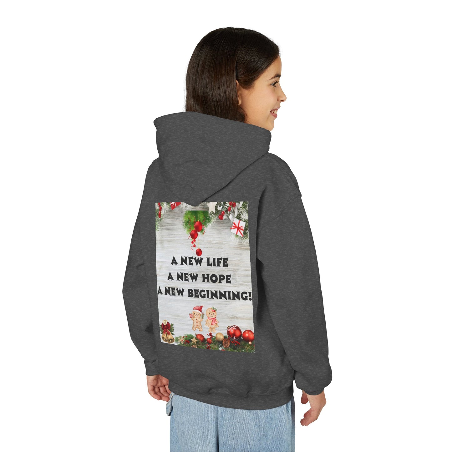 Youth Hooded Sweatshirt - Christmas Cheer, Cozy Holiday Gift, Festive Sweatshirt for Kids, Seasonal Wear, New Year Celebration