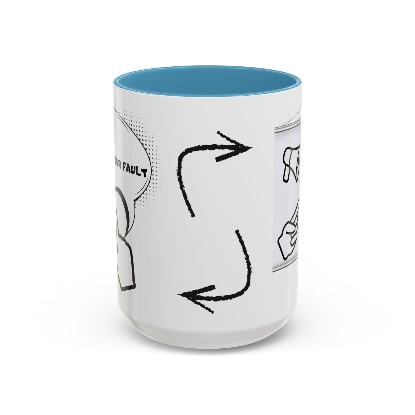 Accent Coffee Mug — Funny 'It Is Not your Fault' Doodle Cartoon Mug (11/15oz)
