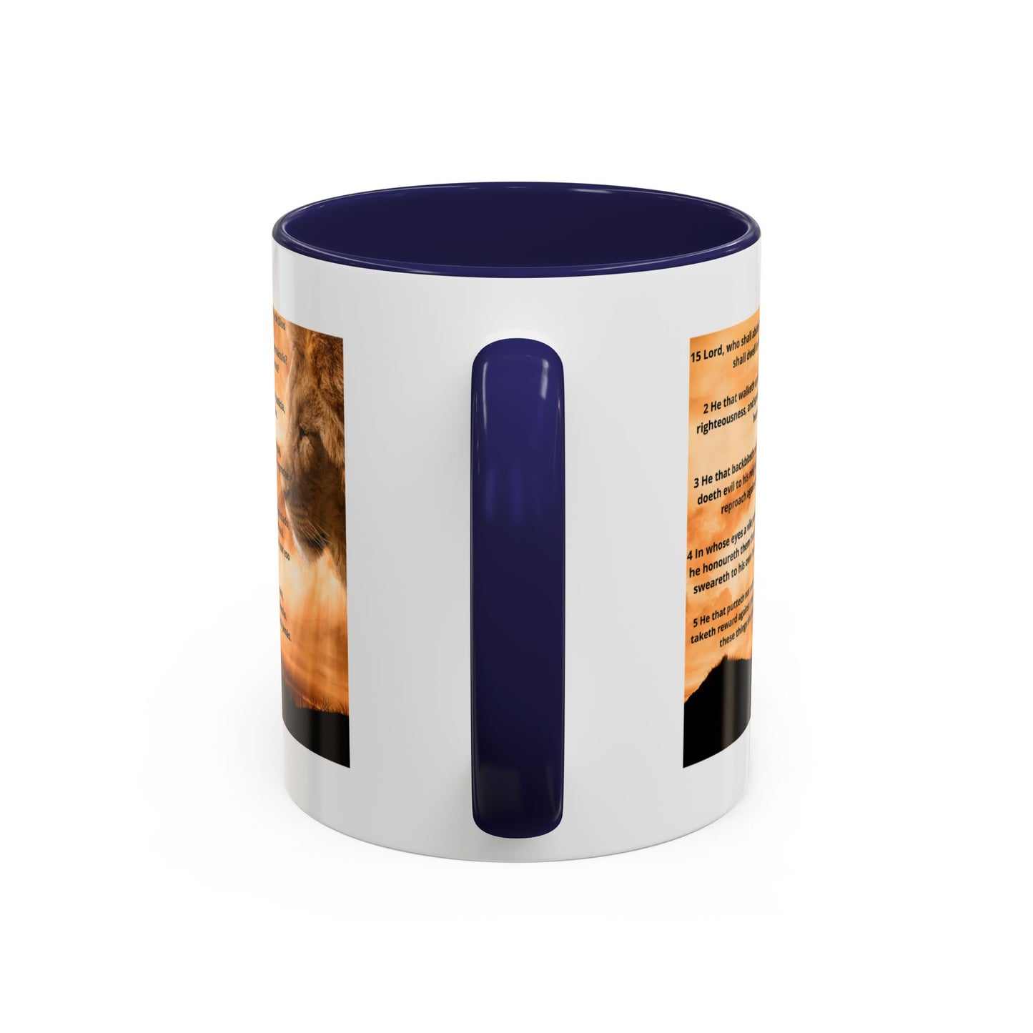 PSALM 15 ENG / SPA Inspirational Lion Accent Coffee Mug | Faith Mug, Motivational Gift, Nature Lover's Cup, Home Decor, Office Drinkware