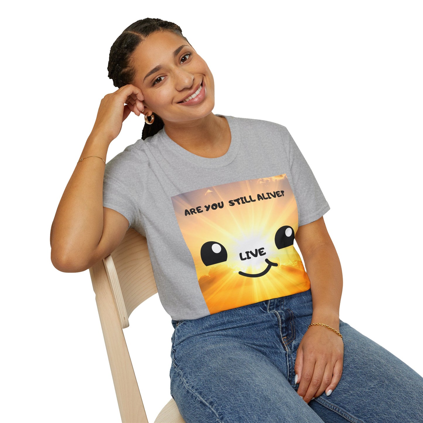 Live Smiley T-Shirt — 'Are You Still Alive?' Sunburst Positive Tee