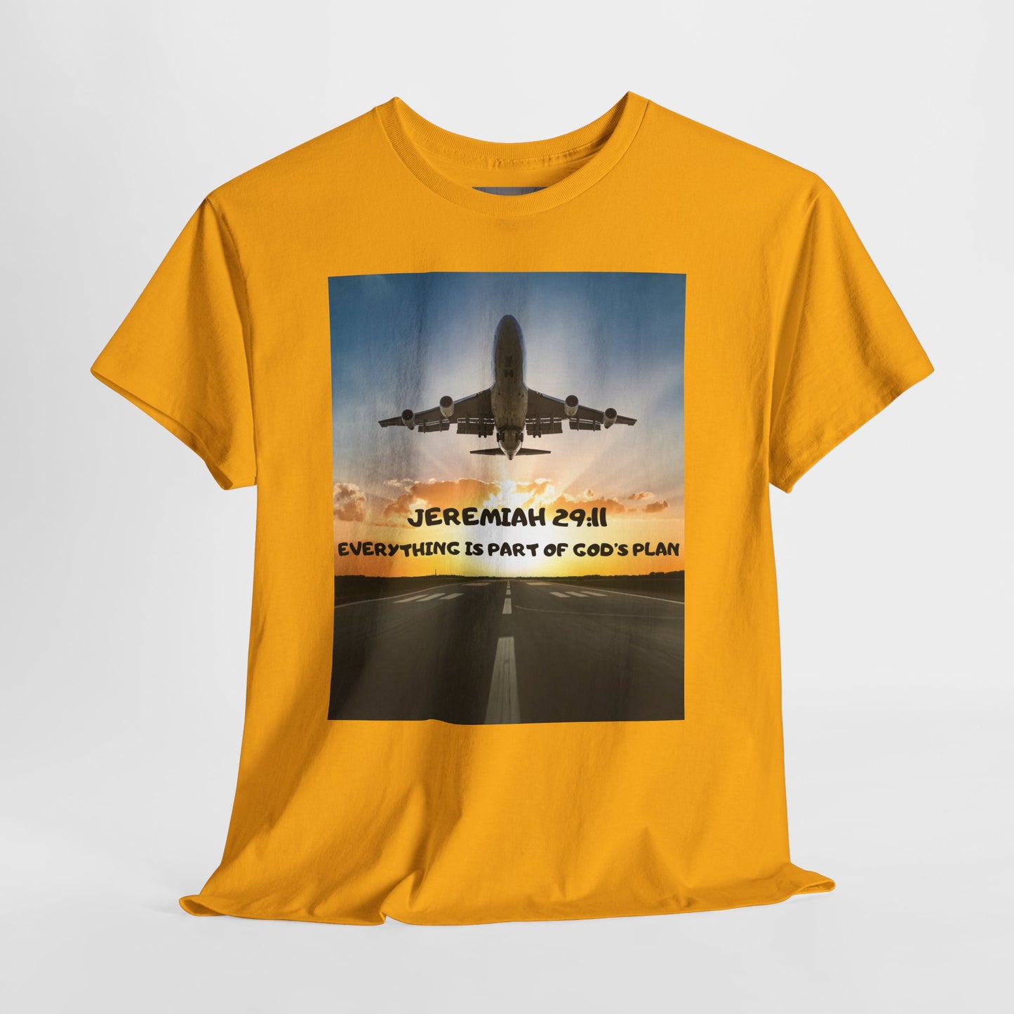 Faith Travel T‑Shirt — “Jeremiah 29:11 / Matthew 28:20” Inspirational Plane Tee